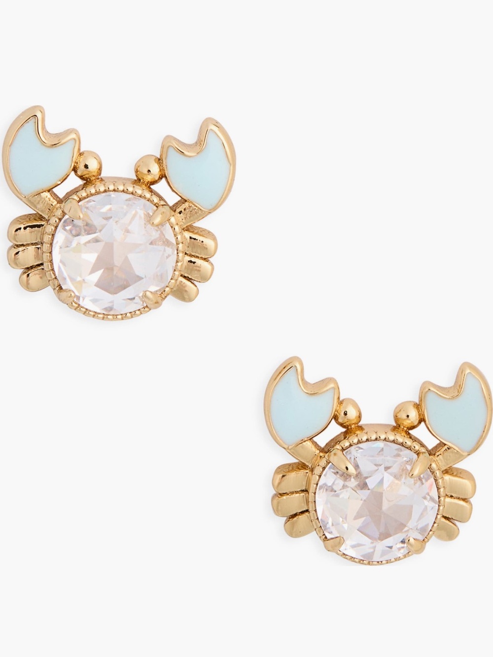 kate spade gold-tone crab stud earrings with light blue enamel and clear crystal